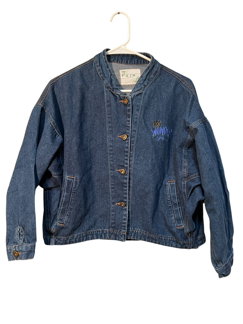 OJH Woman Women's Denim Jean Jacket Wonder Years Embroidered Medium Wash Boxy